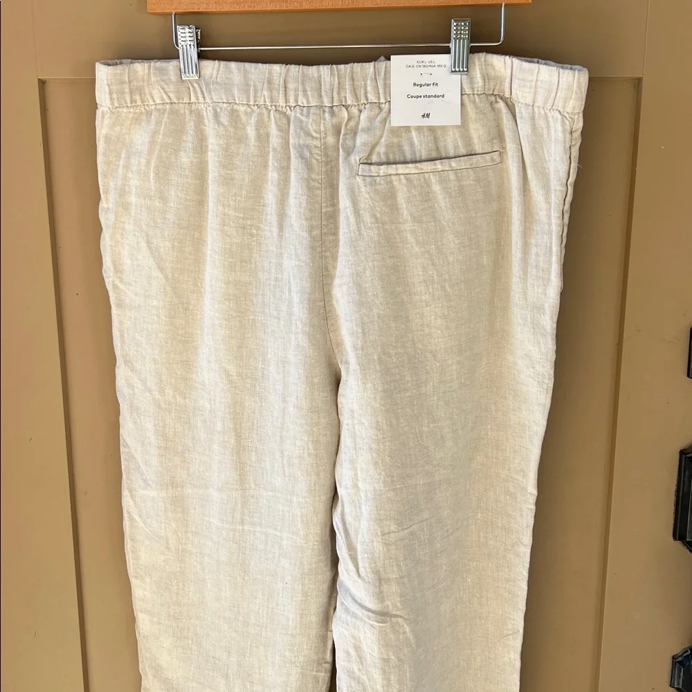 H&M 100% Linen Regular Fit Sz L Pants Slacks Natural Linen